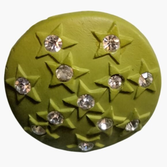 Green Star Button Earrings Rhinestones Pierced Posts Whimsy - Picture 5 of 9